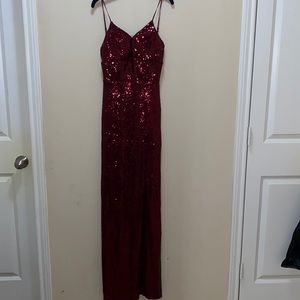 Maroon sequin evening gown